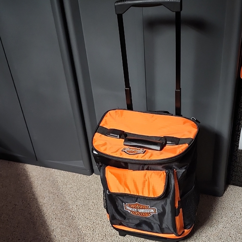 Harley-Davidson Orange and Black Rolling Cooler Backpack Bag